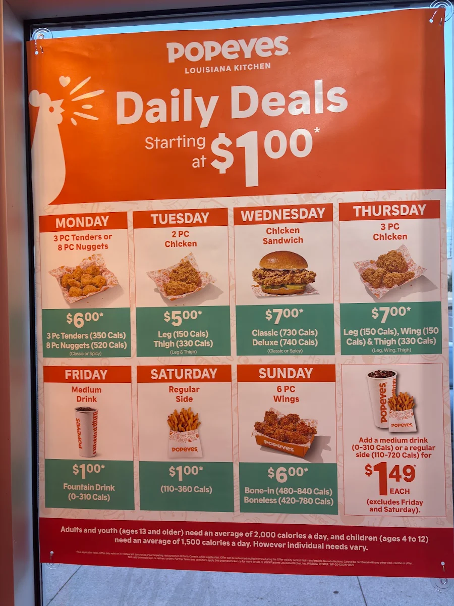 Menu, Popeyes Louisiana Kitchen
