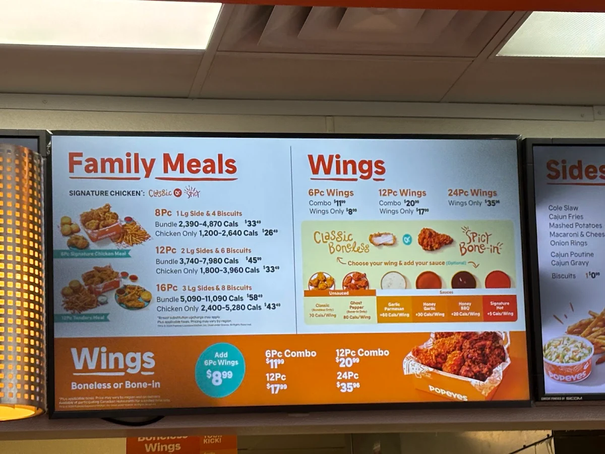 Menu, Popeyes Louisiana Kitchen
