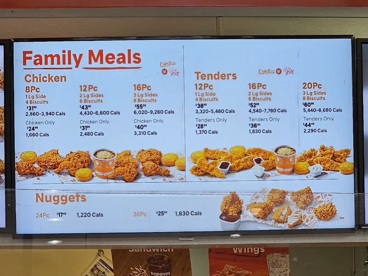 Menu, Popeyes Louisiana Kitchen