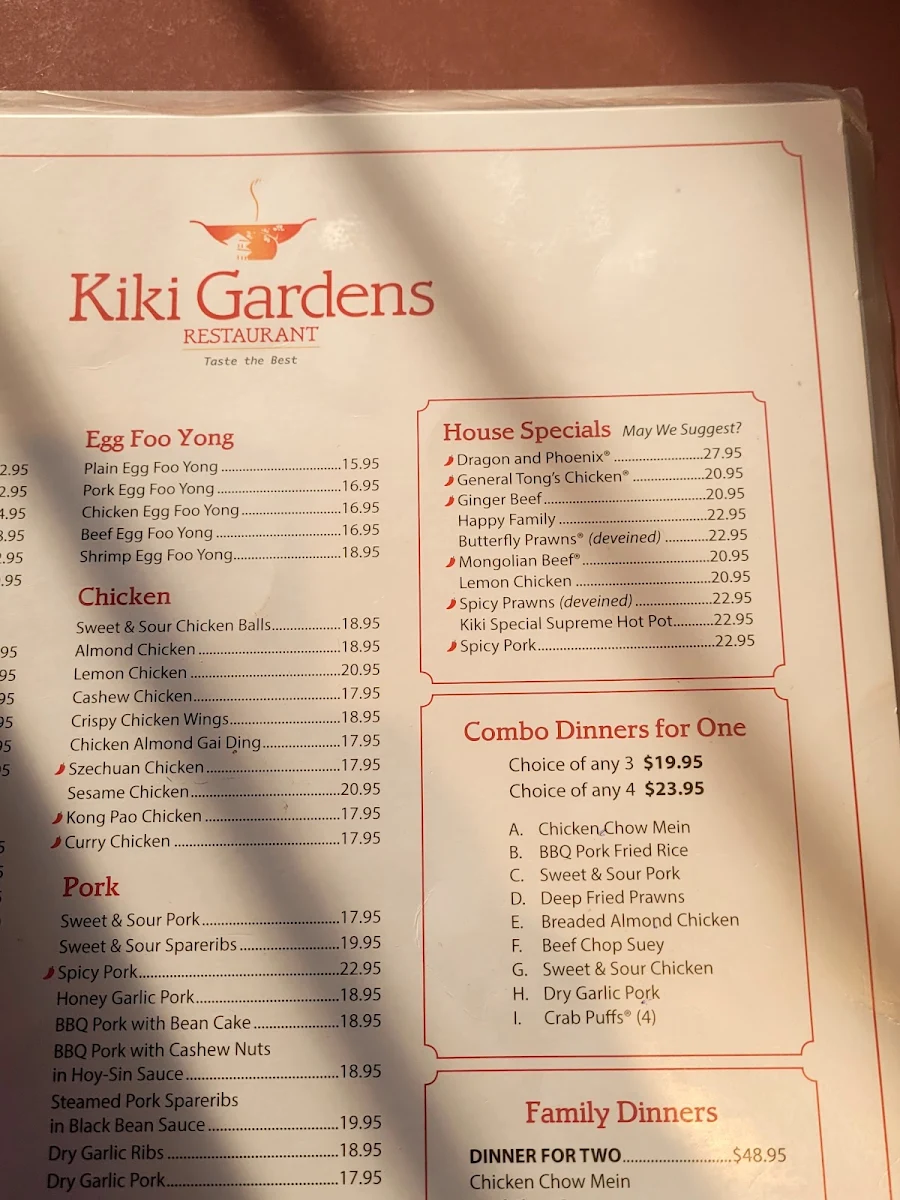 Menu, Kiki Gardens Restaurant