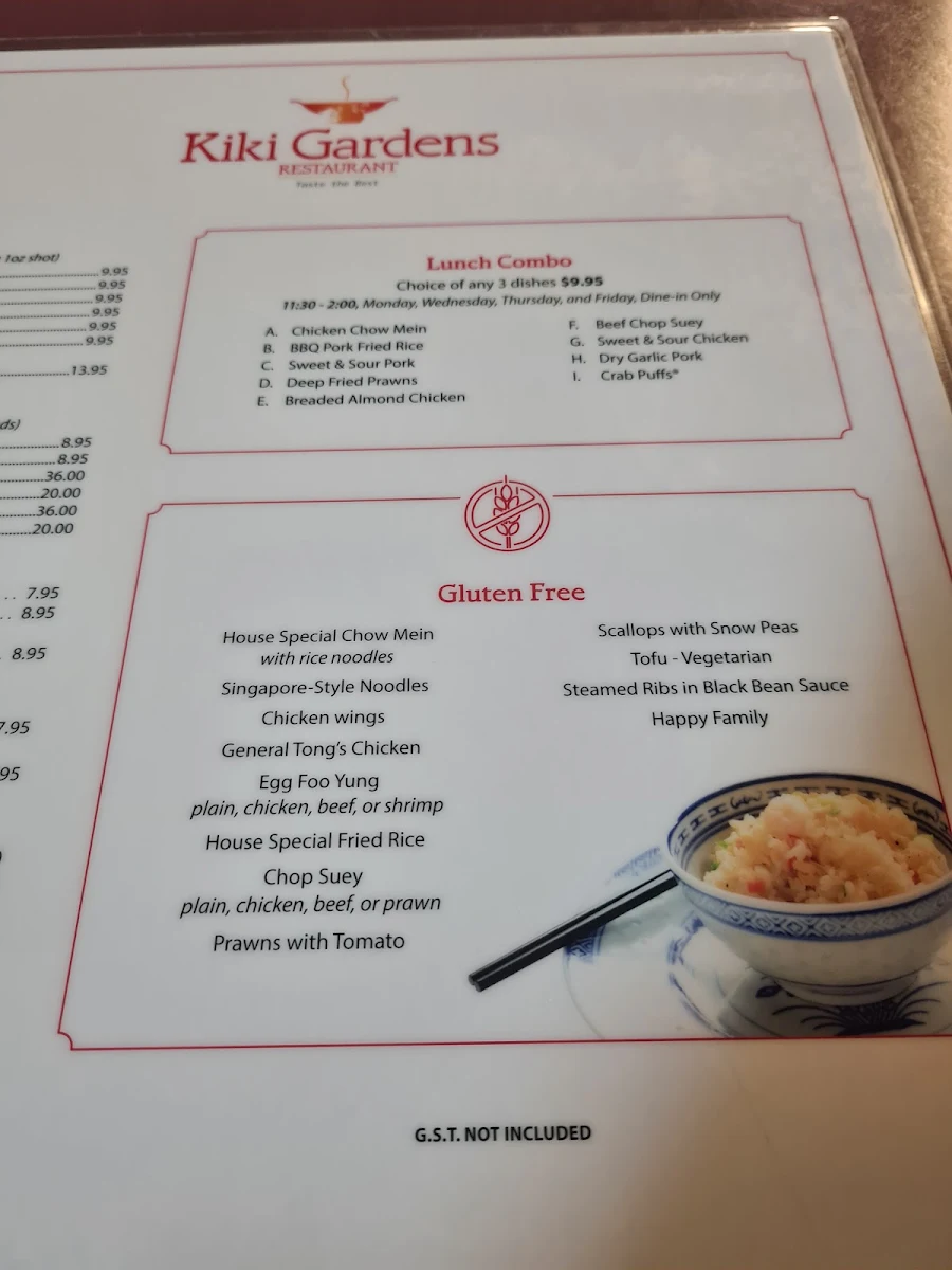 Menu, Kiki Gardens Restaurant