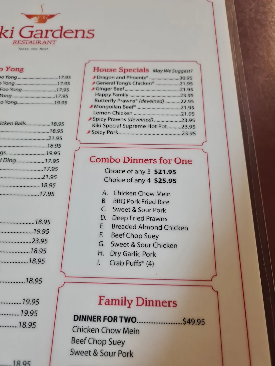 Menu, Kiki Gardens Restaurant