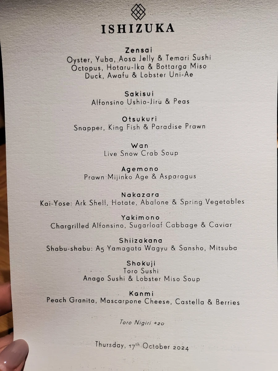 Menu, Ishizuka