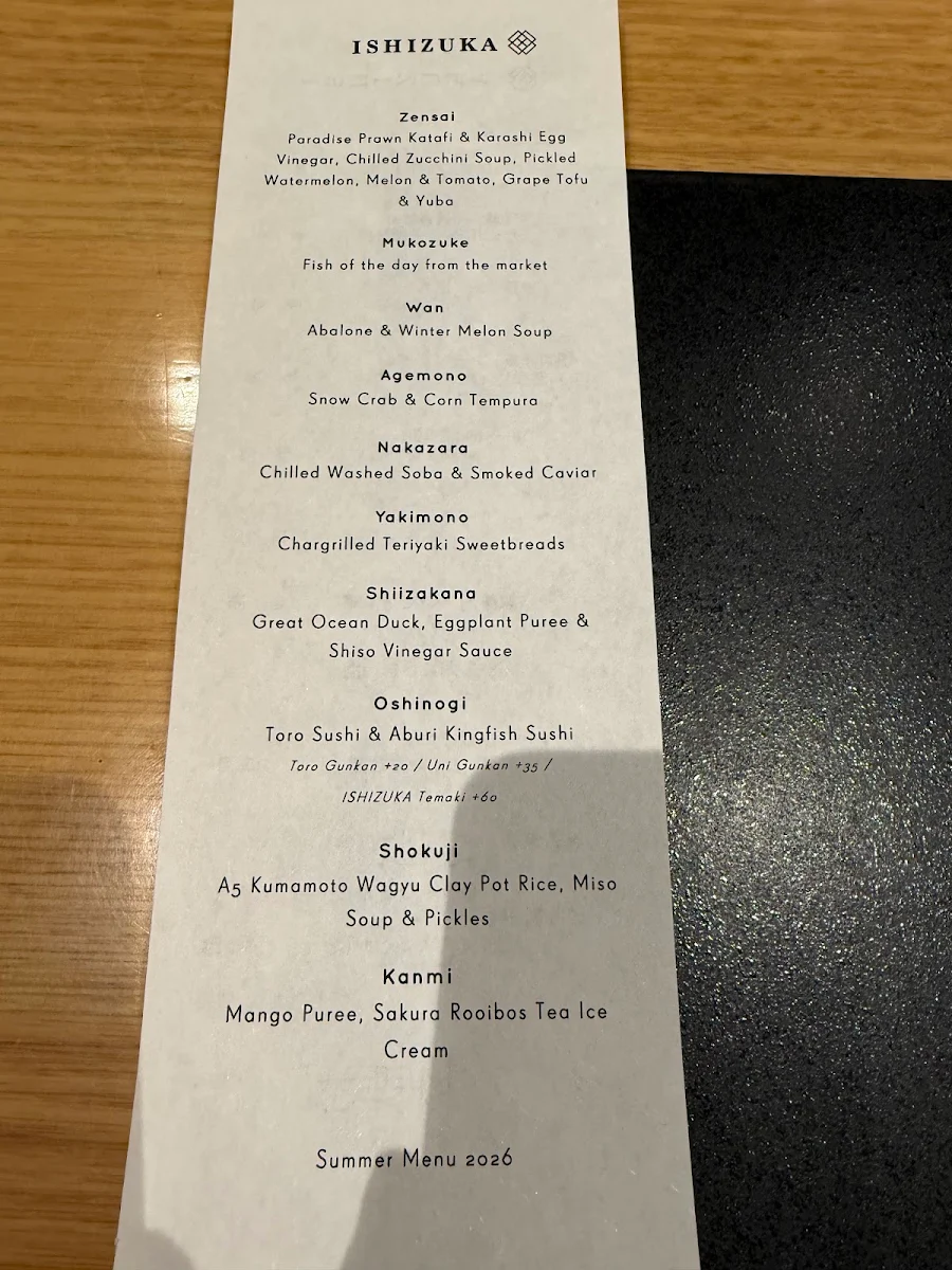Menu, Ishizuka