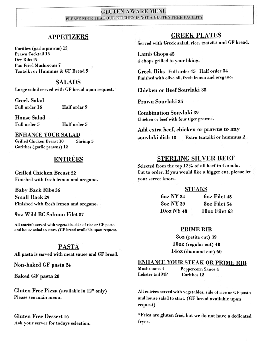 Menu, Diamond Steak & Seafood House