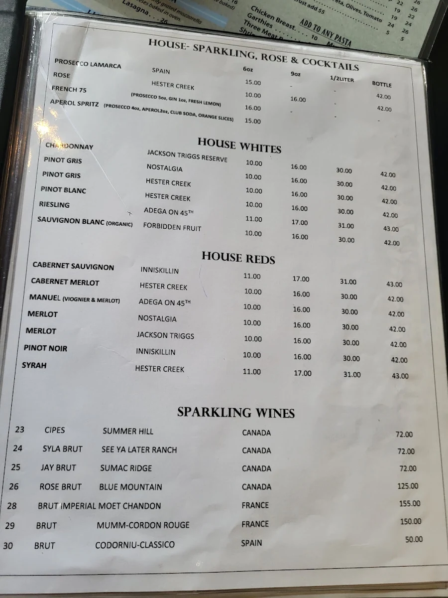 Menu, Diamond Steak & Seafood House