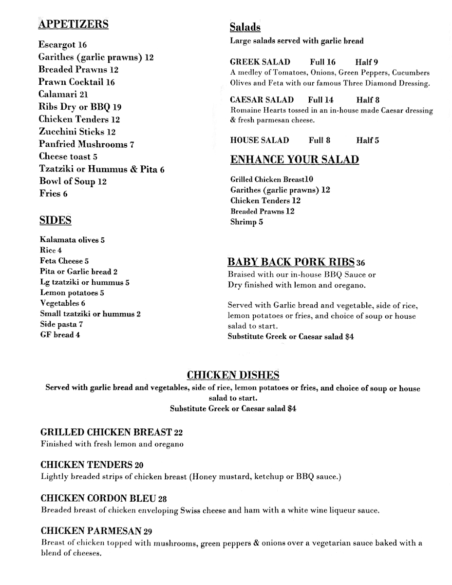 Menu, Diamond Steak & Seafood House