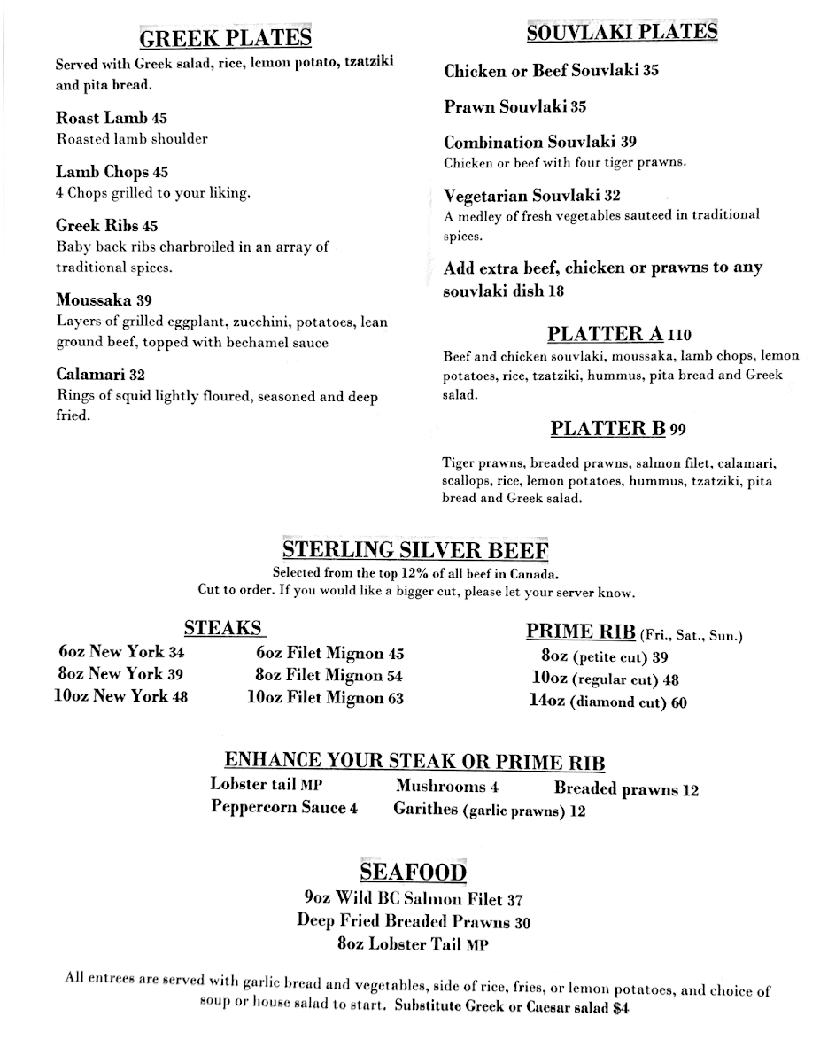 Menu, Diamond Steak & Seafood House
