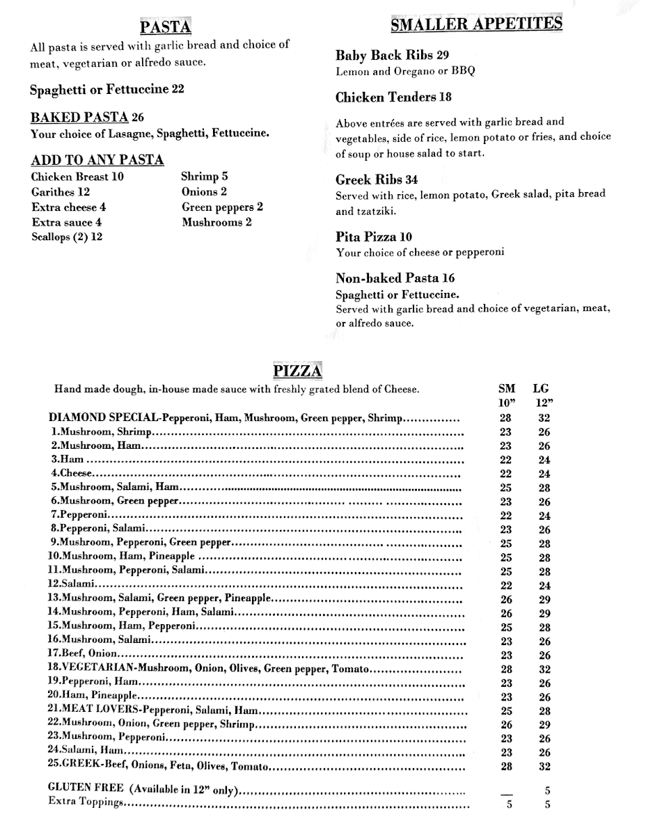 Menu, Diamond Steak & Seafood House