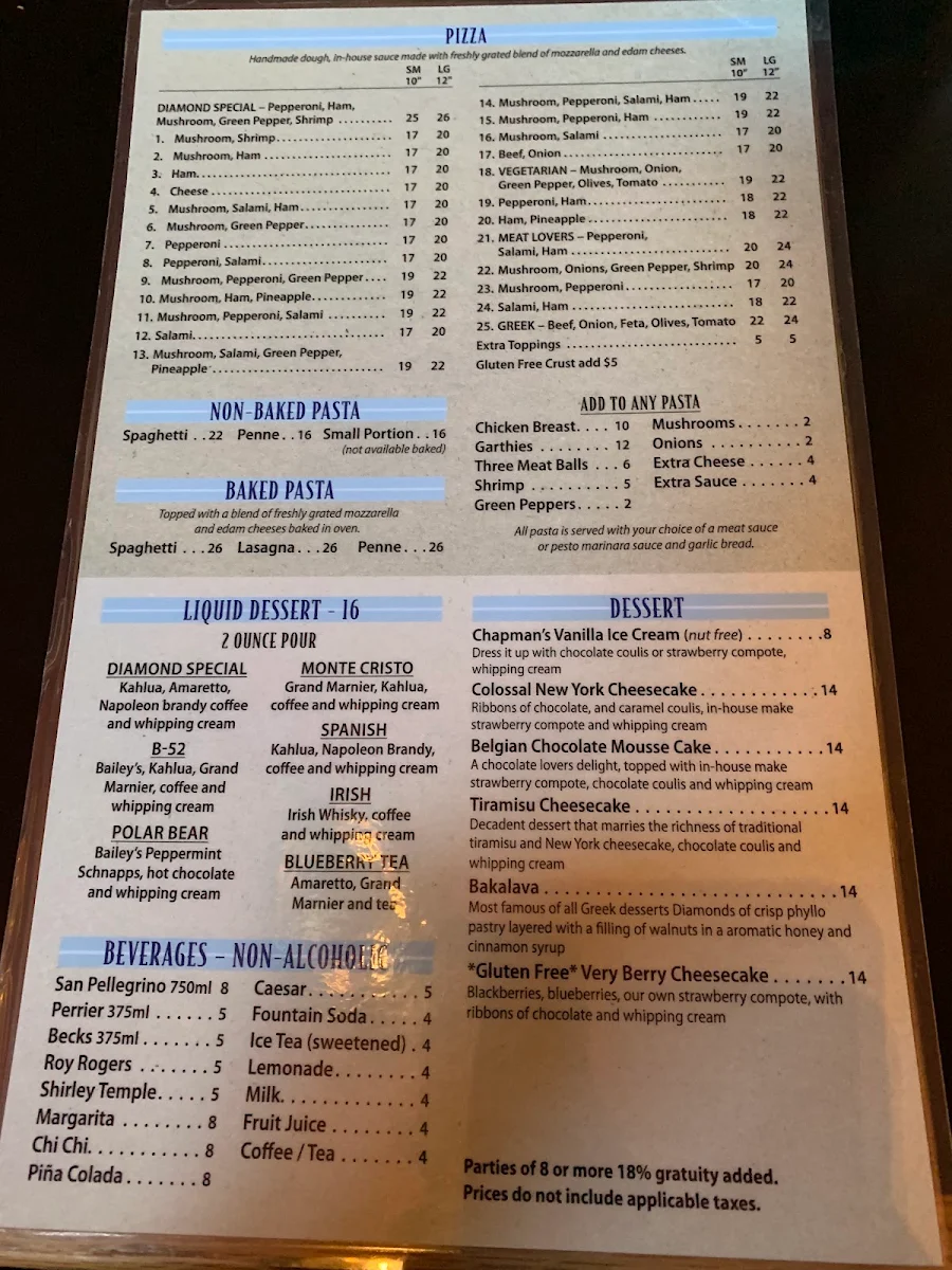 Menu, Diamond Steak & Seafood House