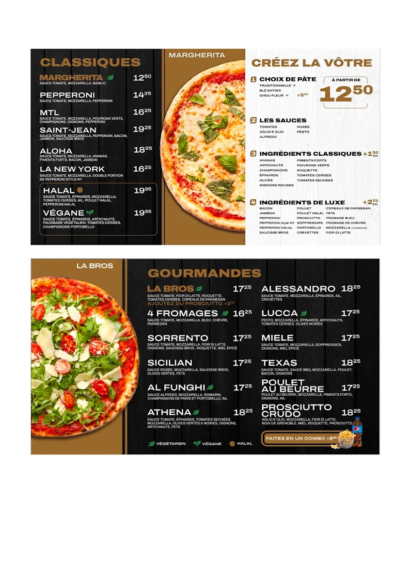 Menu, Pizzeria Bros (Beloeil)