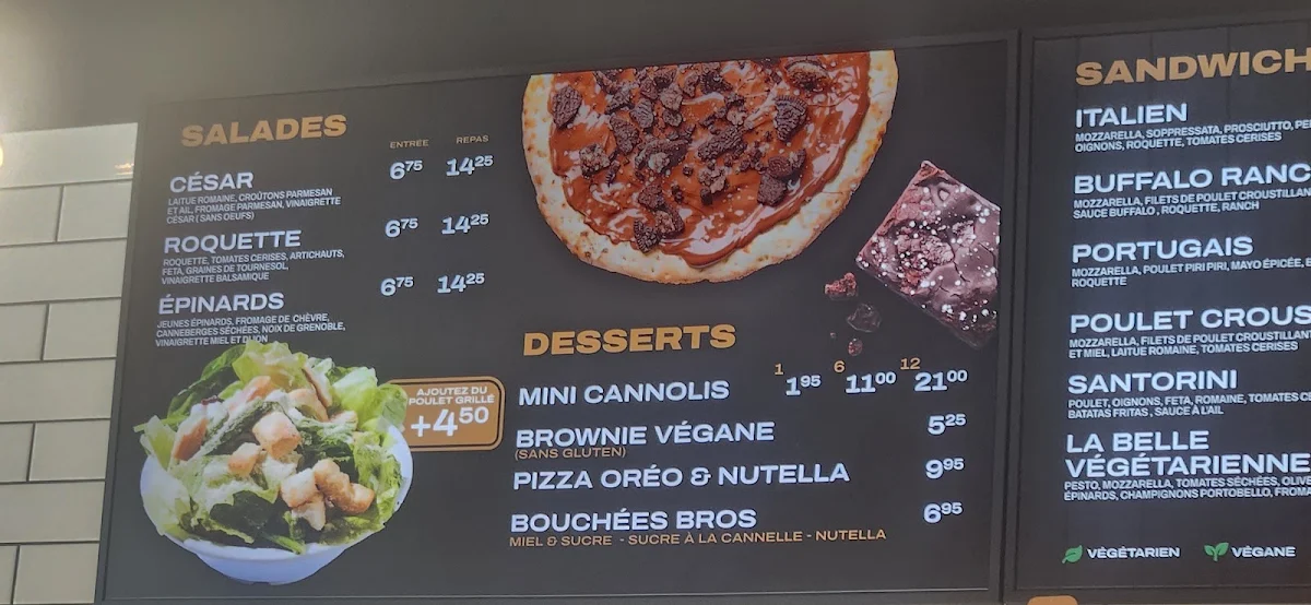 Menu, Pizzeria Bros (Beloeil)