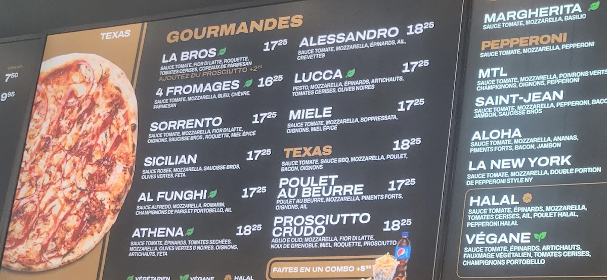 Menu, Pizzeria Bros (Beloeil)