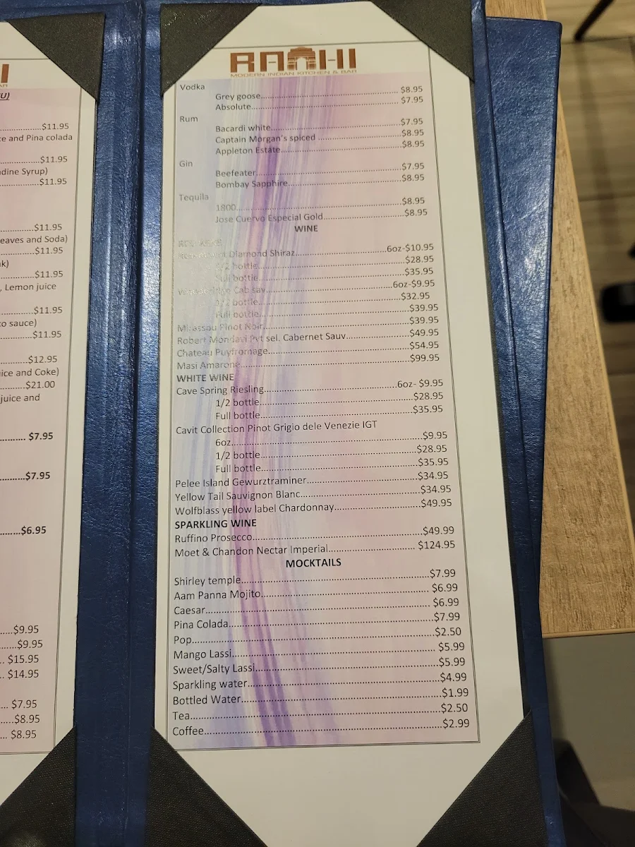 Menu, RAAHI MODERN INDIAN KITCHEN & BAR