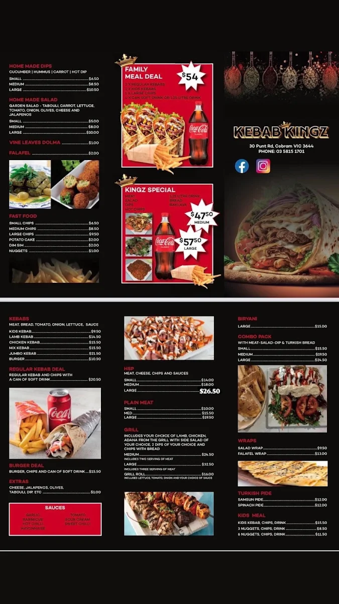 Menu, KEBAB KINGZ COBRAM
