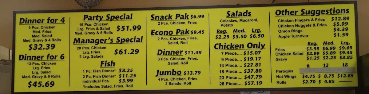 Menu, Candy's Fried Chicken
