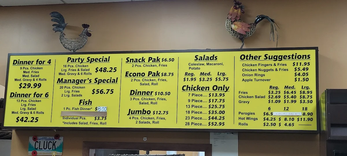 Menu, Candy's Fried Chicken