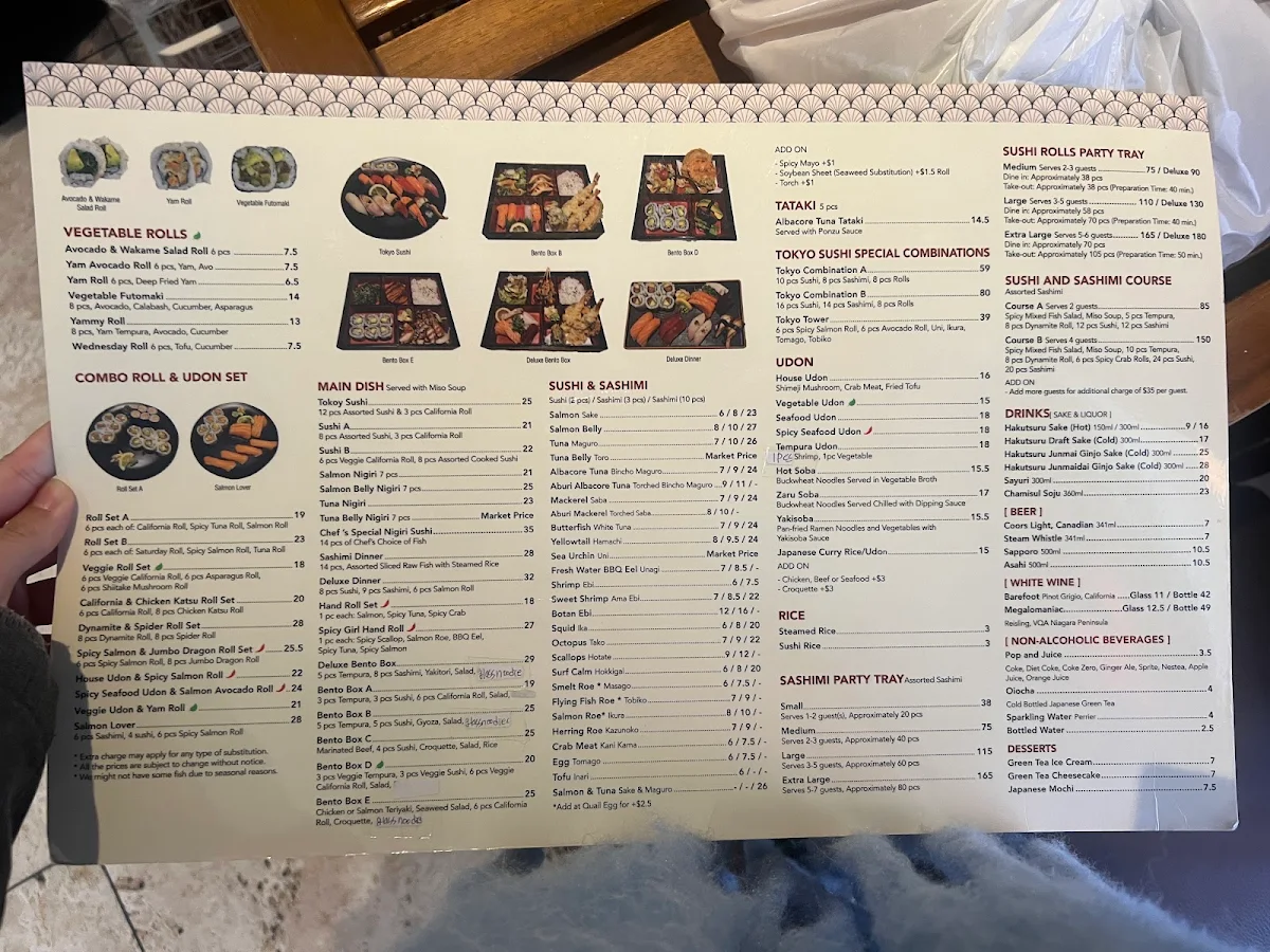 Menu, Tokyo Sushi