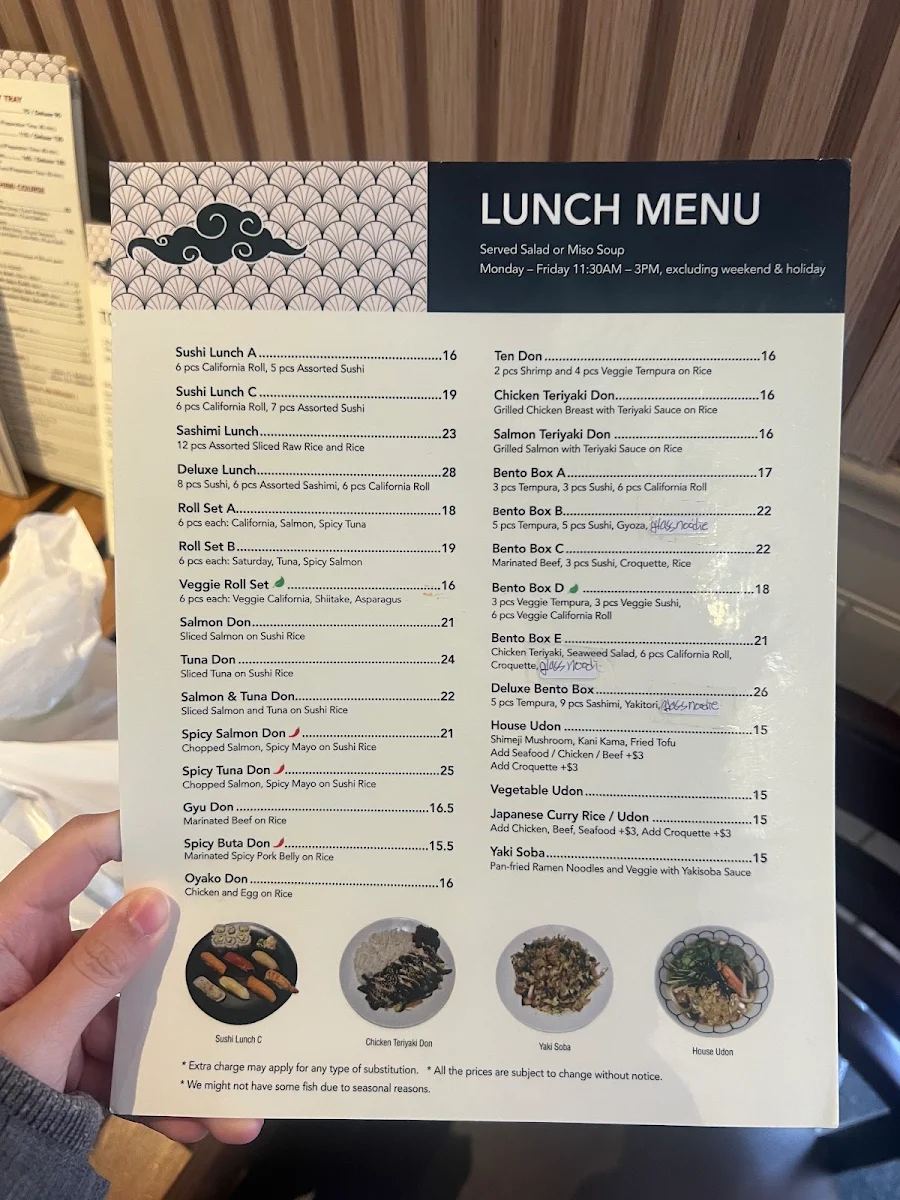 Menu, Tokyo Sushi