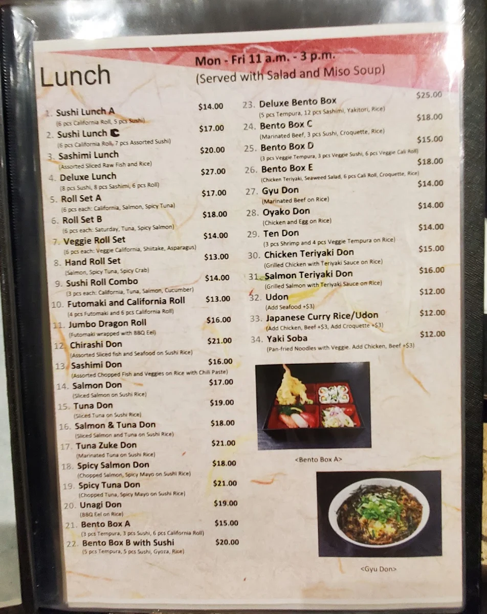 Menu, Tokyo Sushi