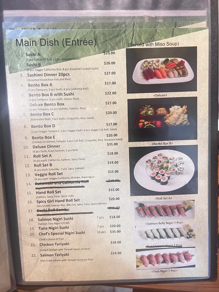 Menu, Tokyo Sushi