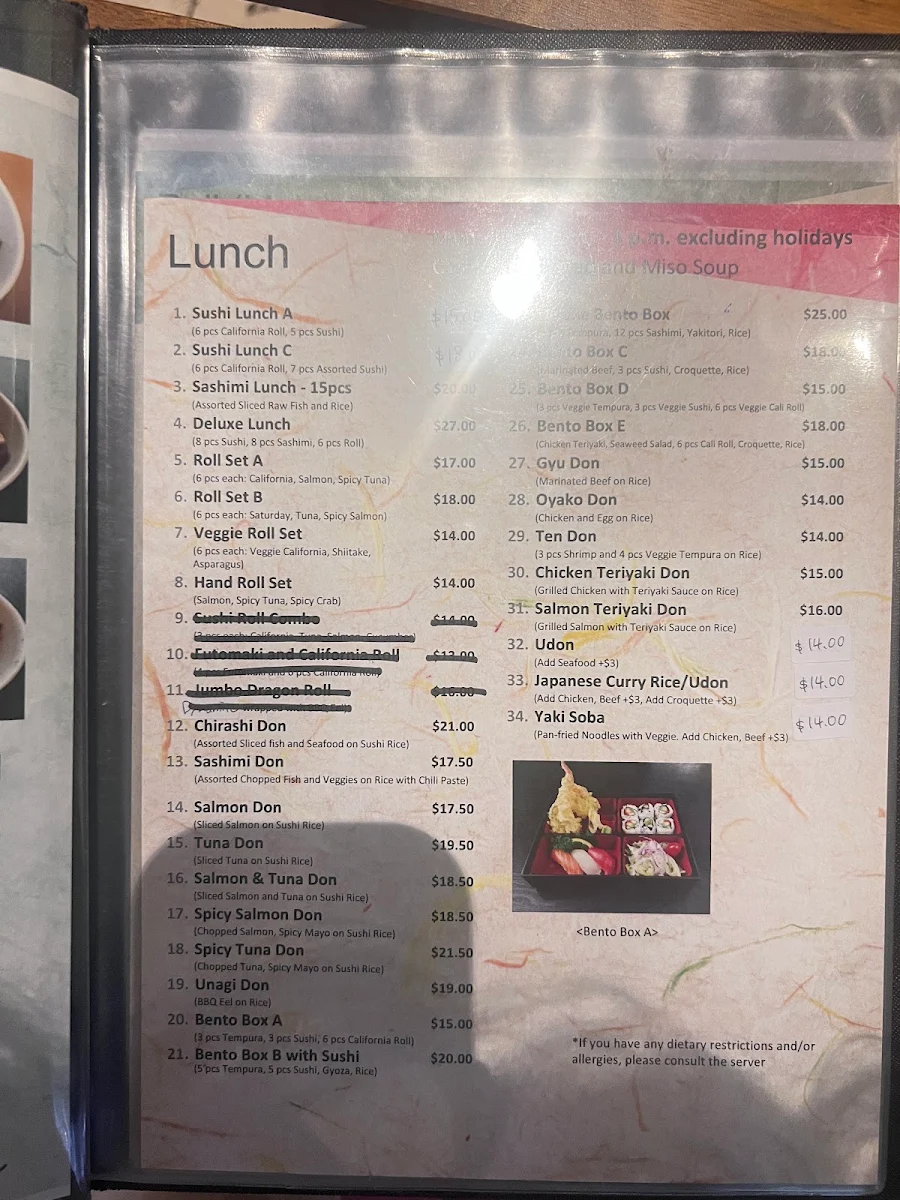 Menu, Tokyo Sushi