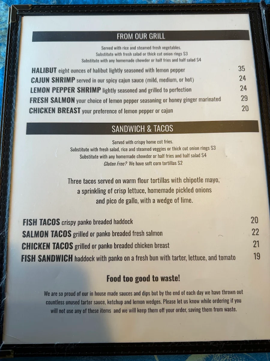Menu, Pelican Pier