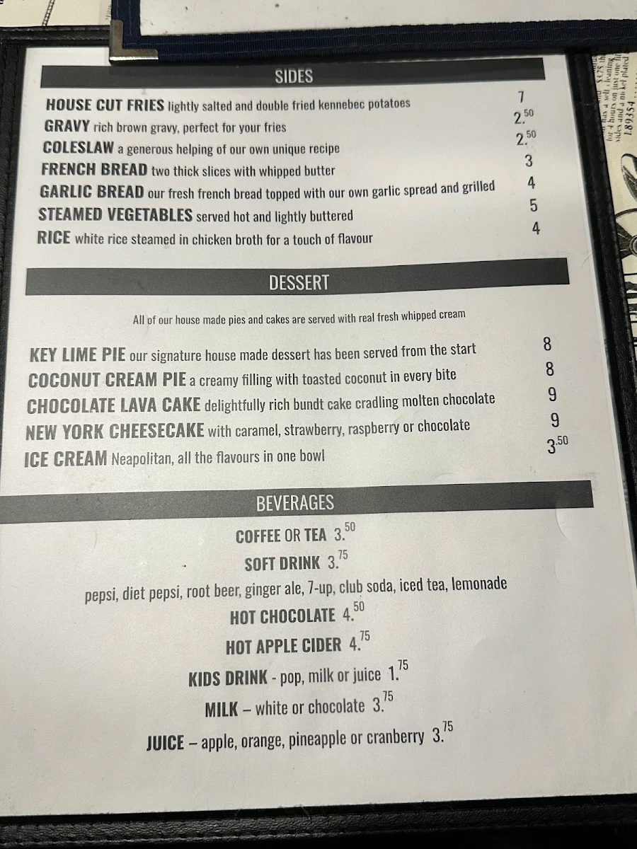 Menu, Pelican Pier