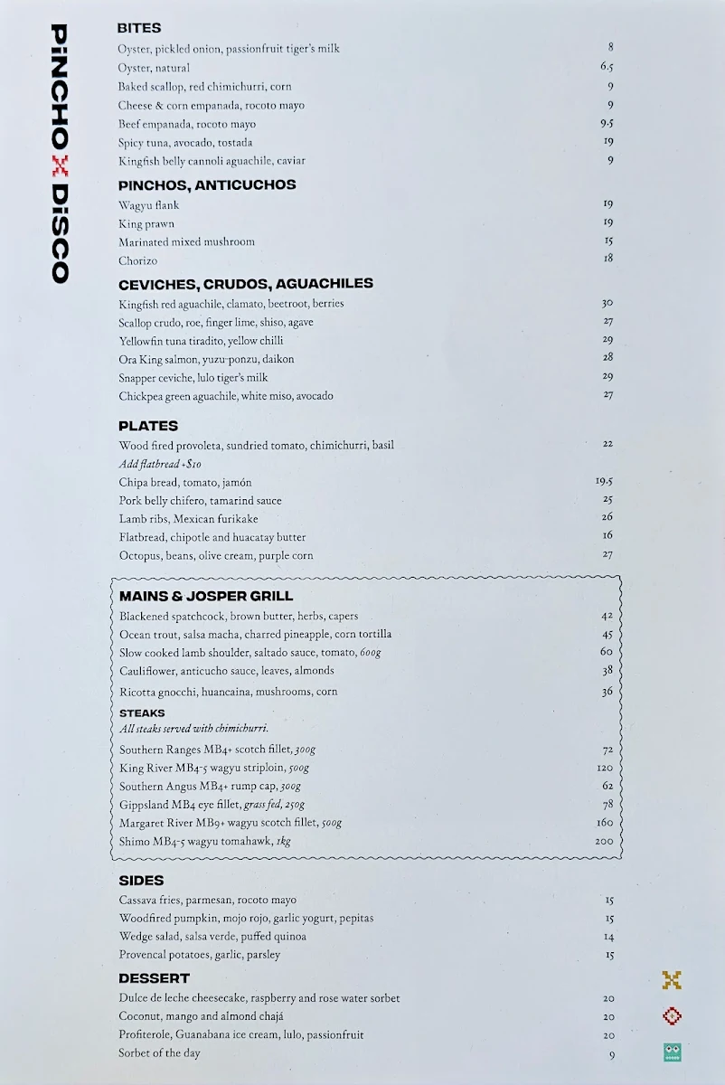 Menu, Pincho Disco