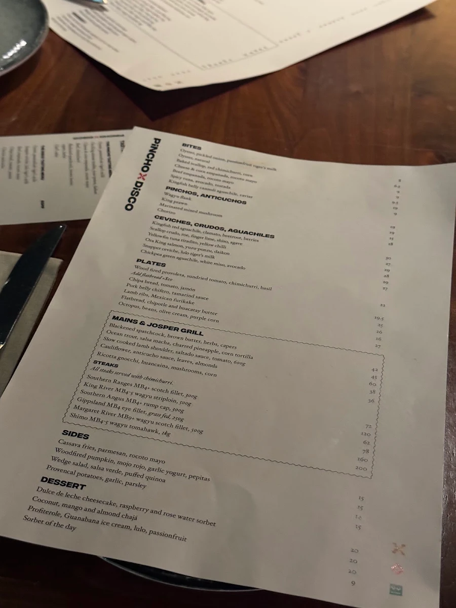 Menu, Pincho Disco