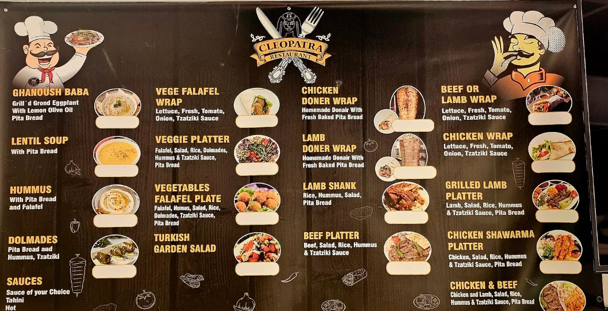 Menu, CLEOPATRA RESTAURANT
