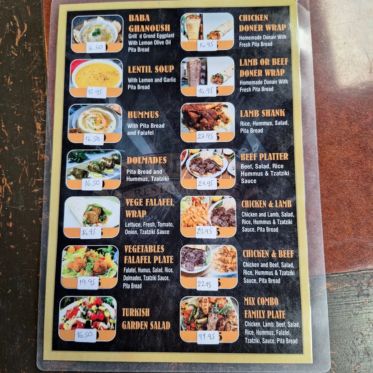 Menu, CLEOPATRA RESTAURANT