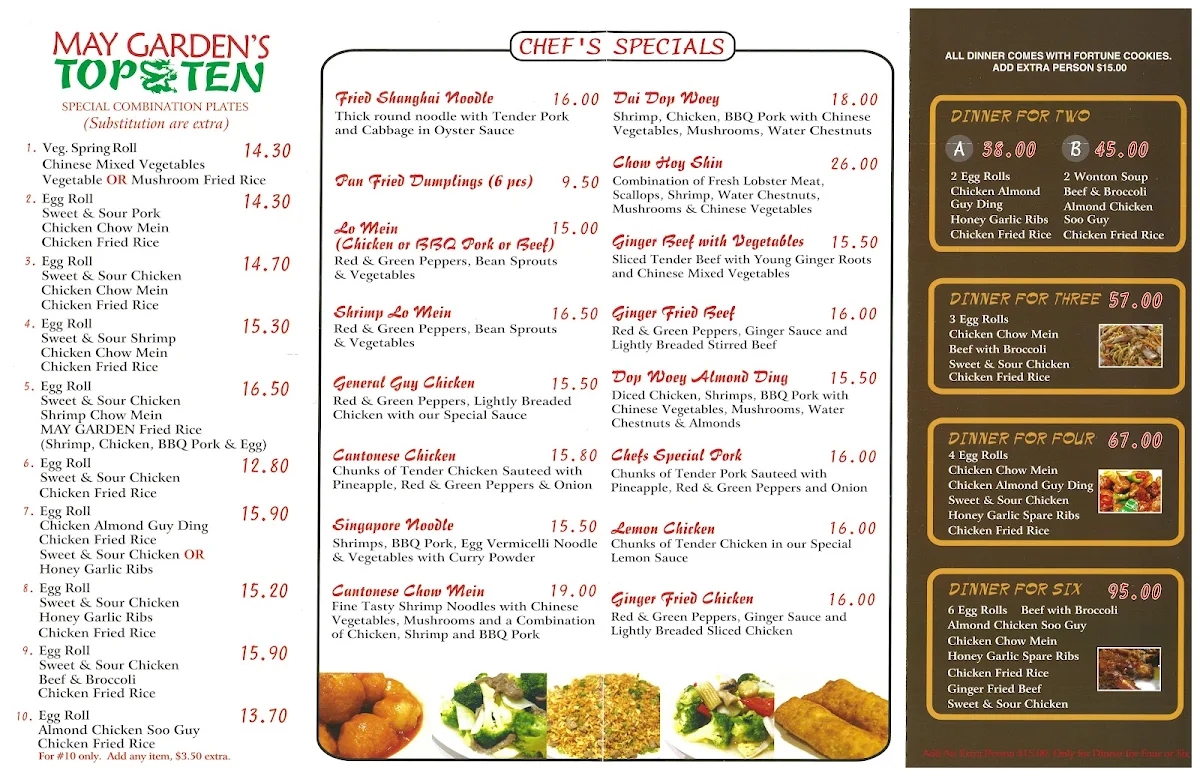 Menu, May Garden Chinese Restaurant Sackville