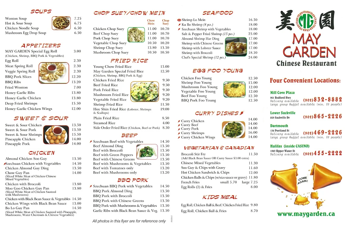Menu, May Garden Chinese Restaurant Sackville