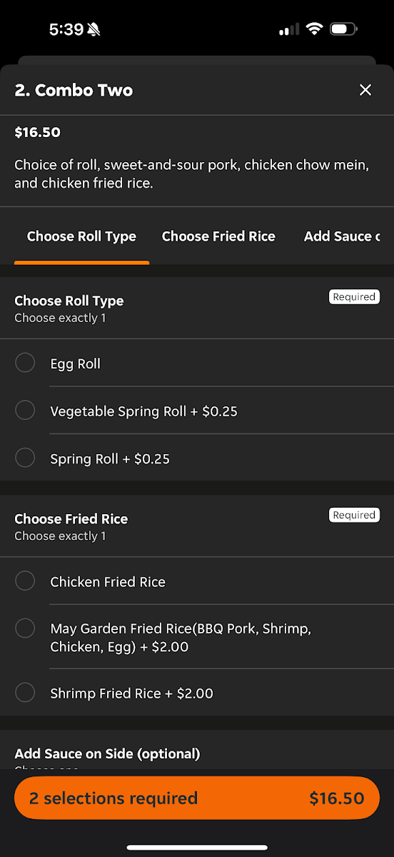 Menu, May Garden Chinese Restaurant Sackville
