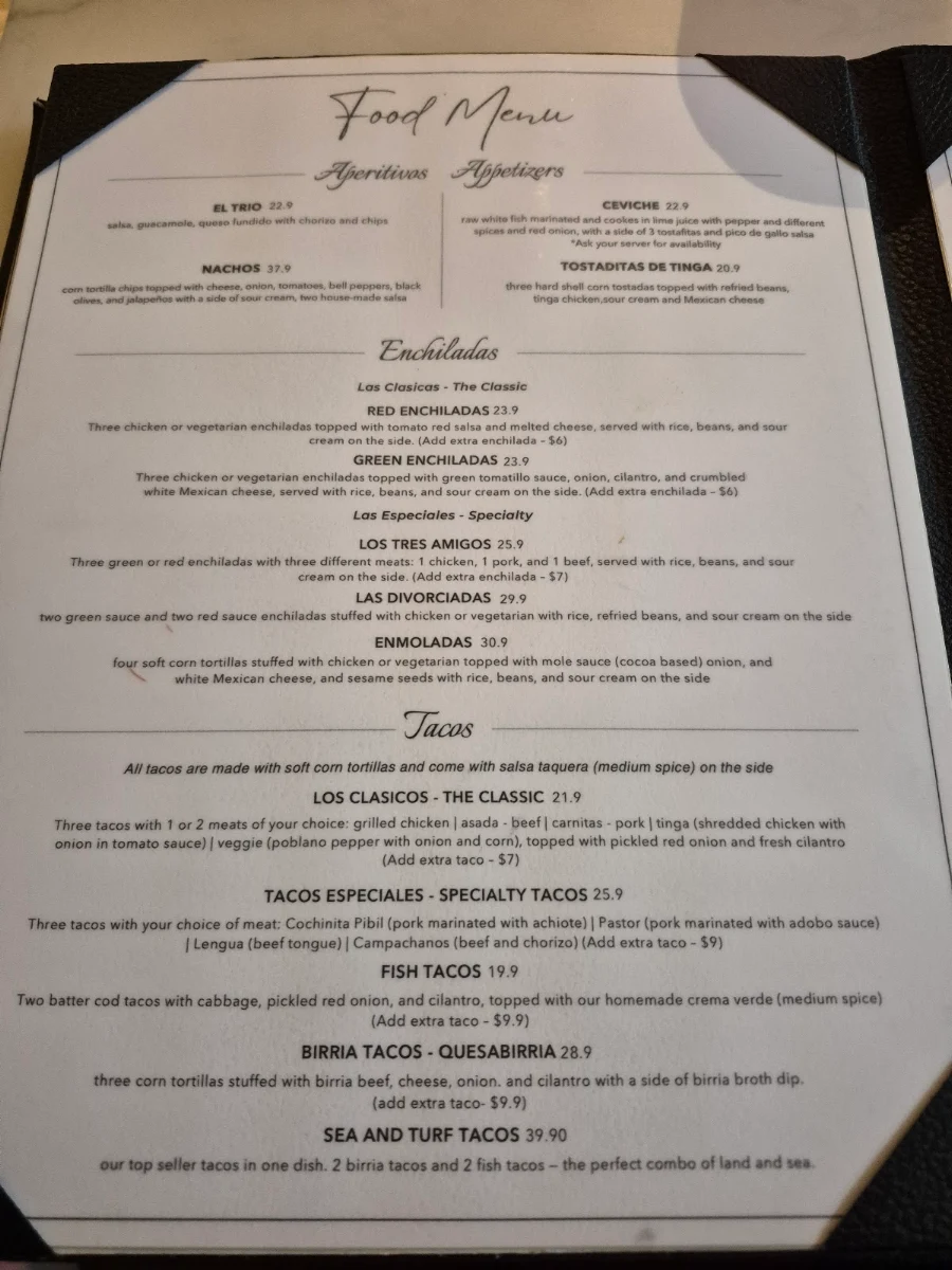 Menu, Salsa & Guacamole