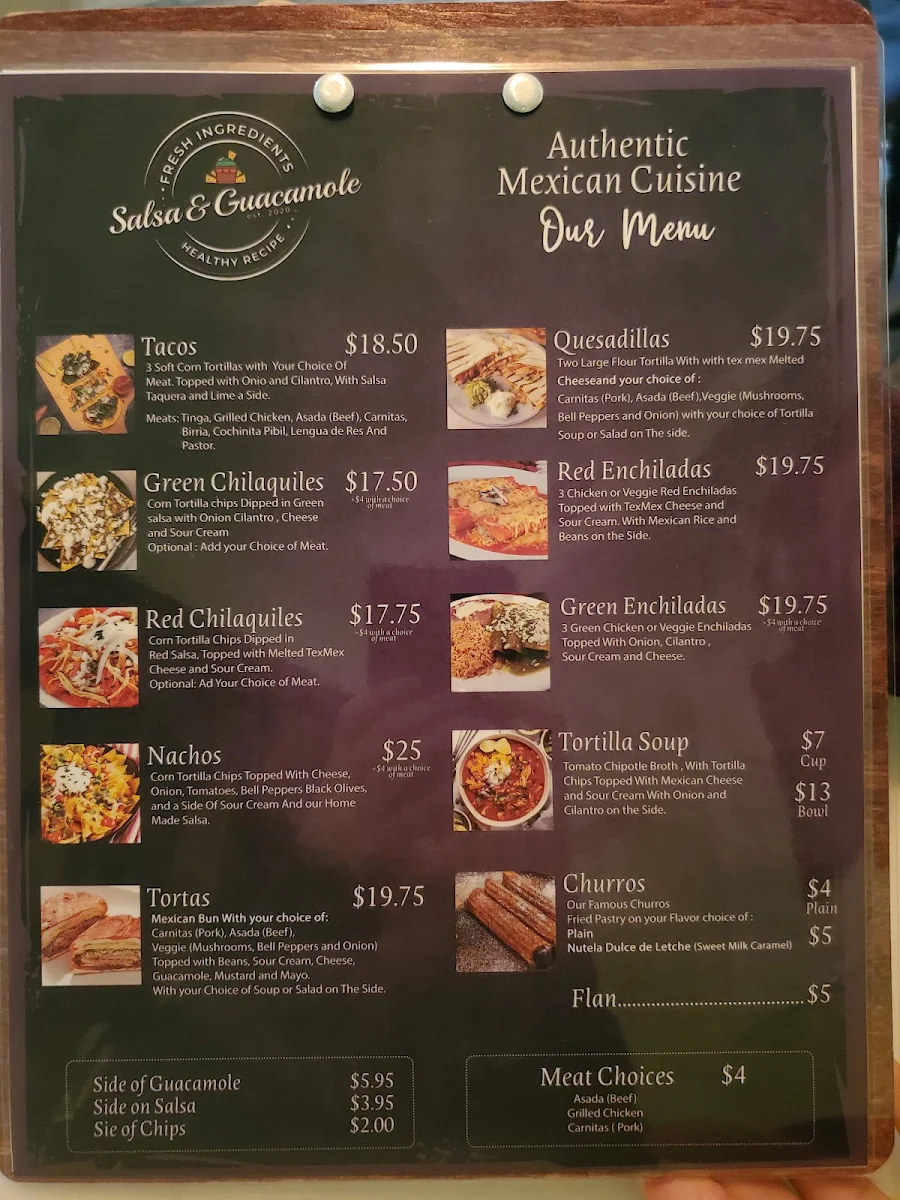 Menu, Salsa & Guacamole