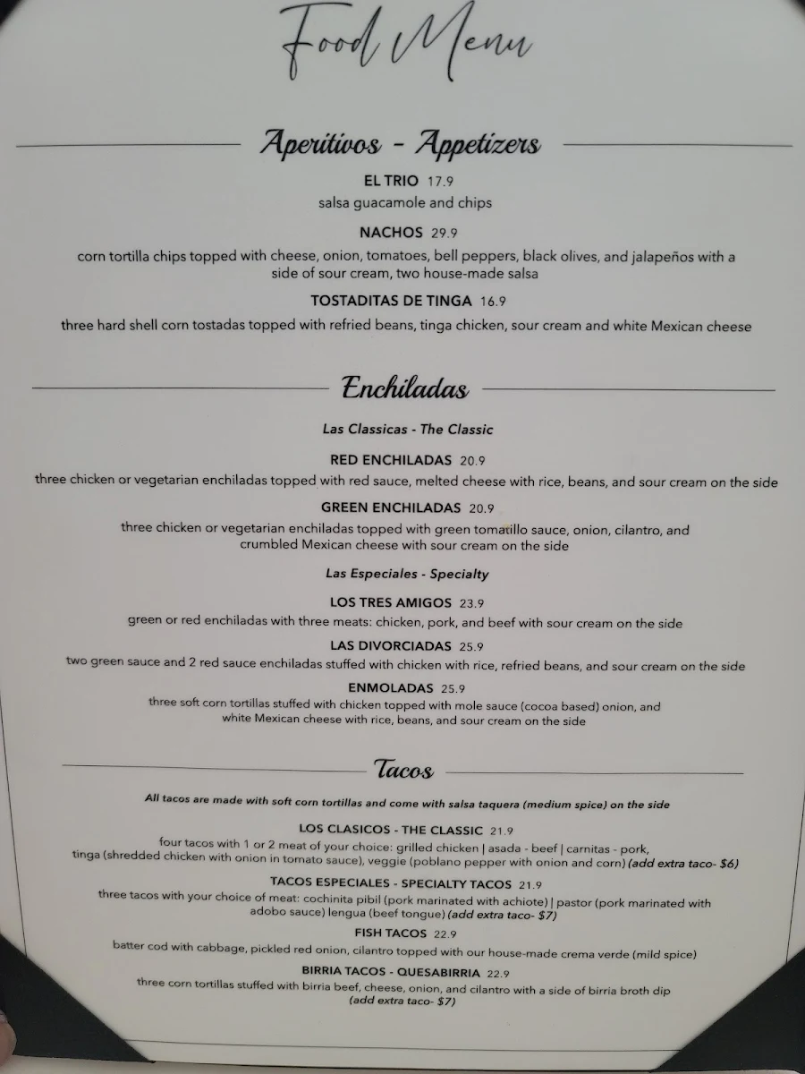 Menu, Salsa & Guacamole