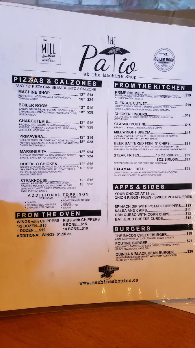 Menu, The Mill Steakhouse and Wine Bar