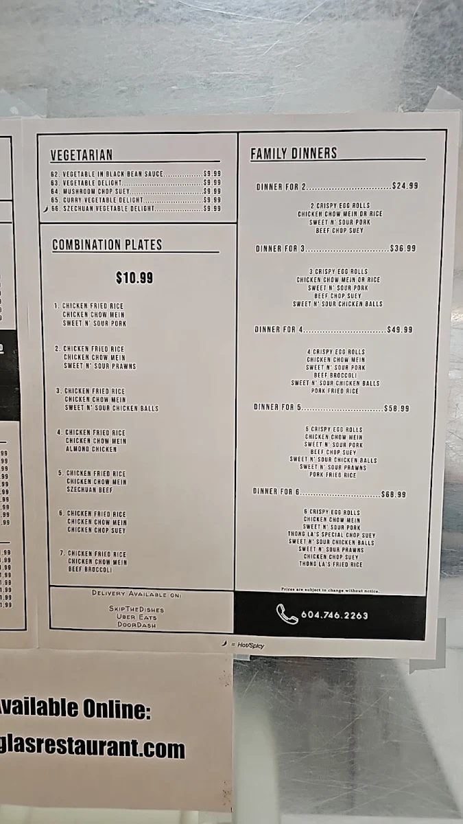 Menu, Thong La's Restaurant