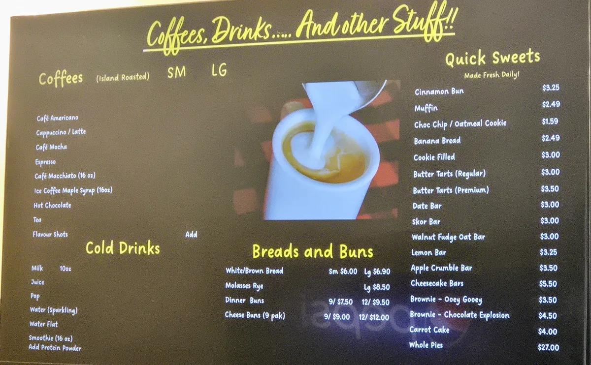 Menu, The St Joseph Island Black Bear Cafe Bakery & Catering