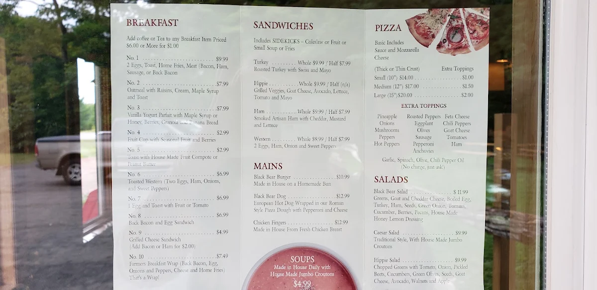 Menu, The St Joseph Island Black Bear Cafe Bakery & Catering