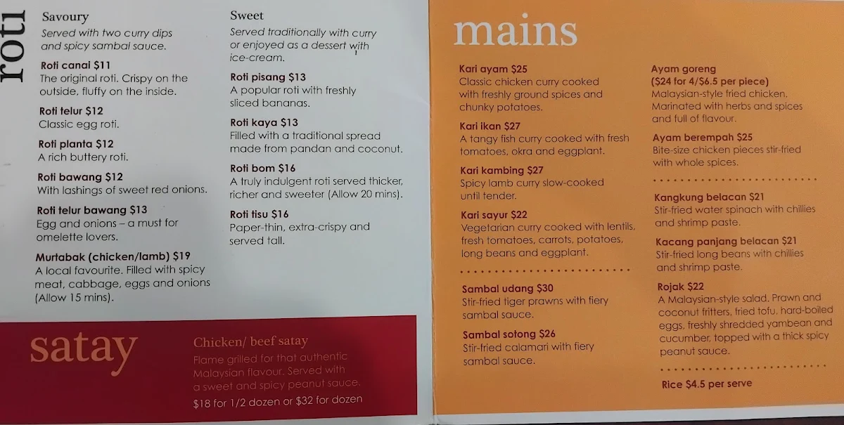 Menu, Mamak Haymarket