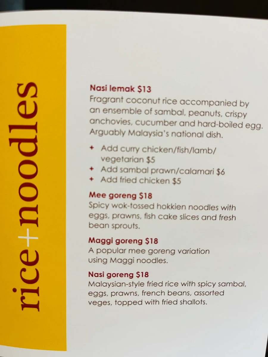 Menu, Mamak Haymarket