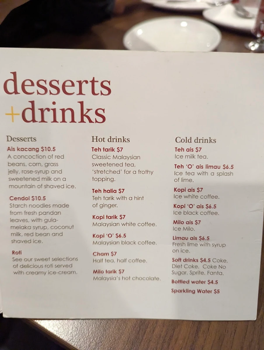 Menu, Mamak Haymarket