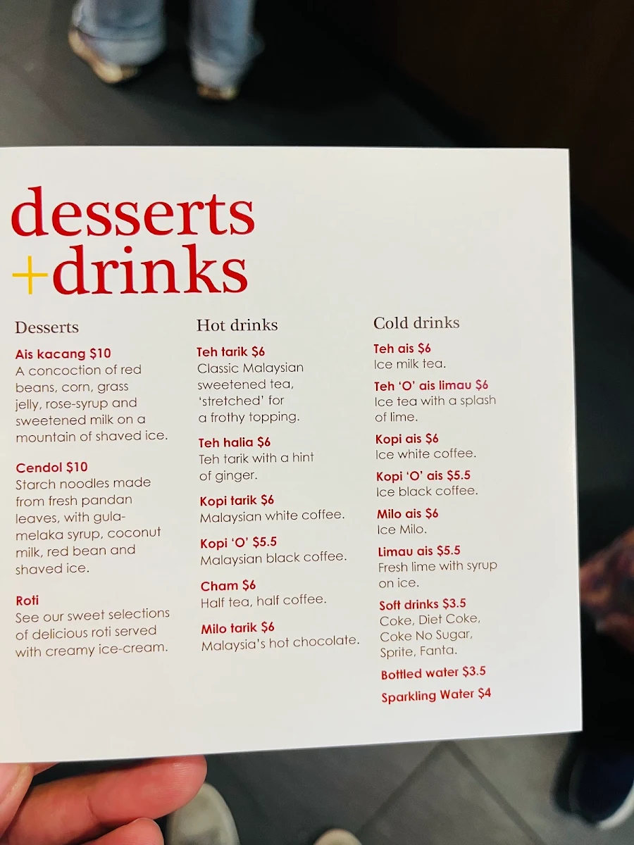 Menu, Mamak Haymarket