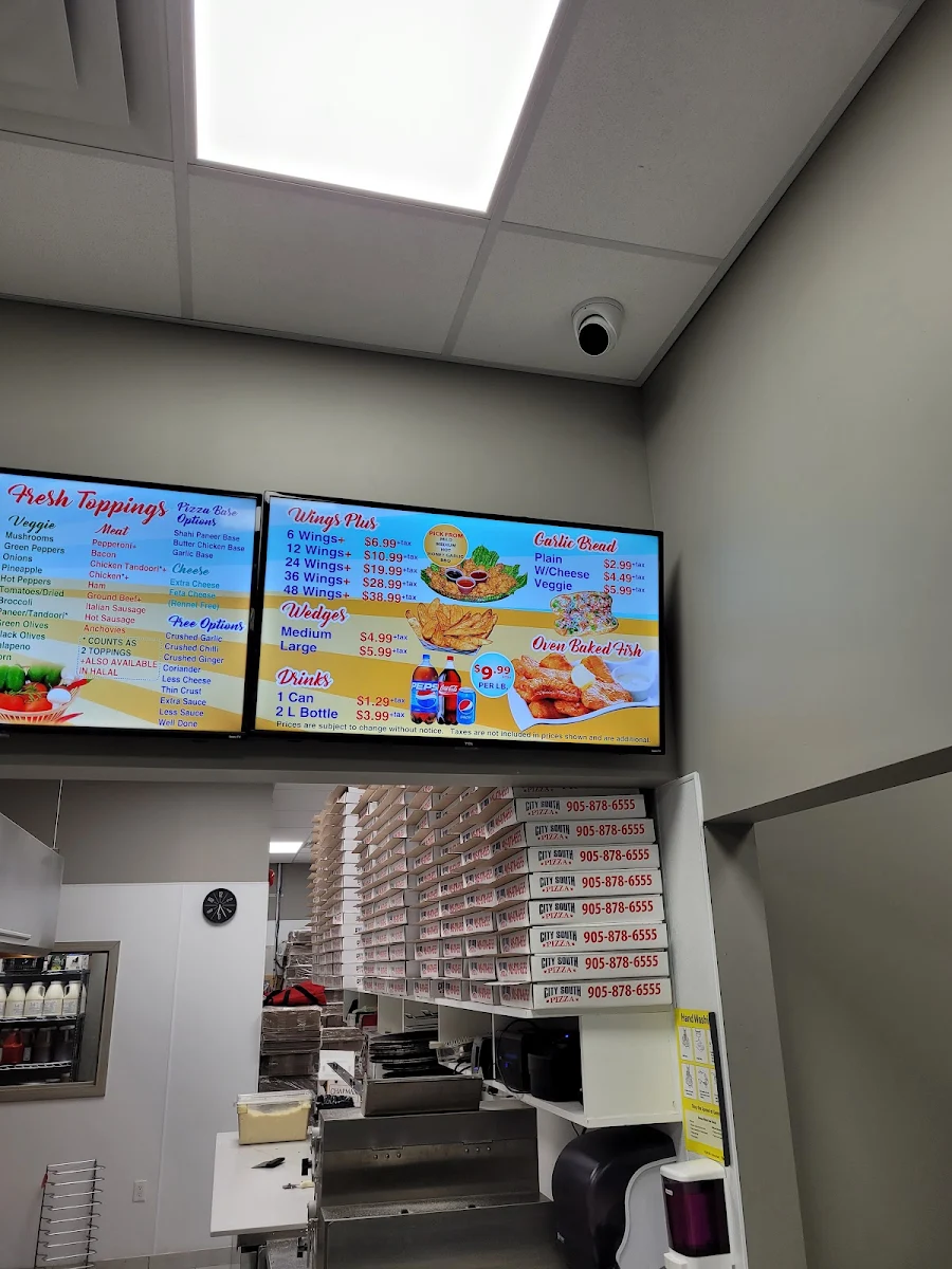 Menu, City South Pizza Milton