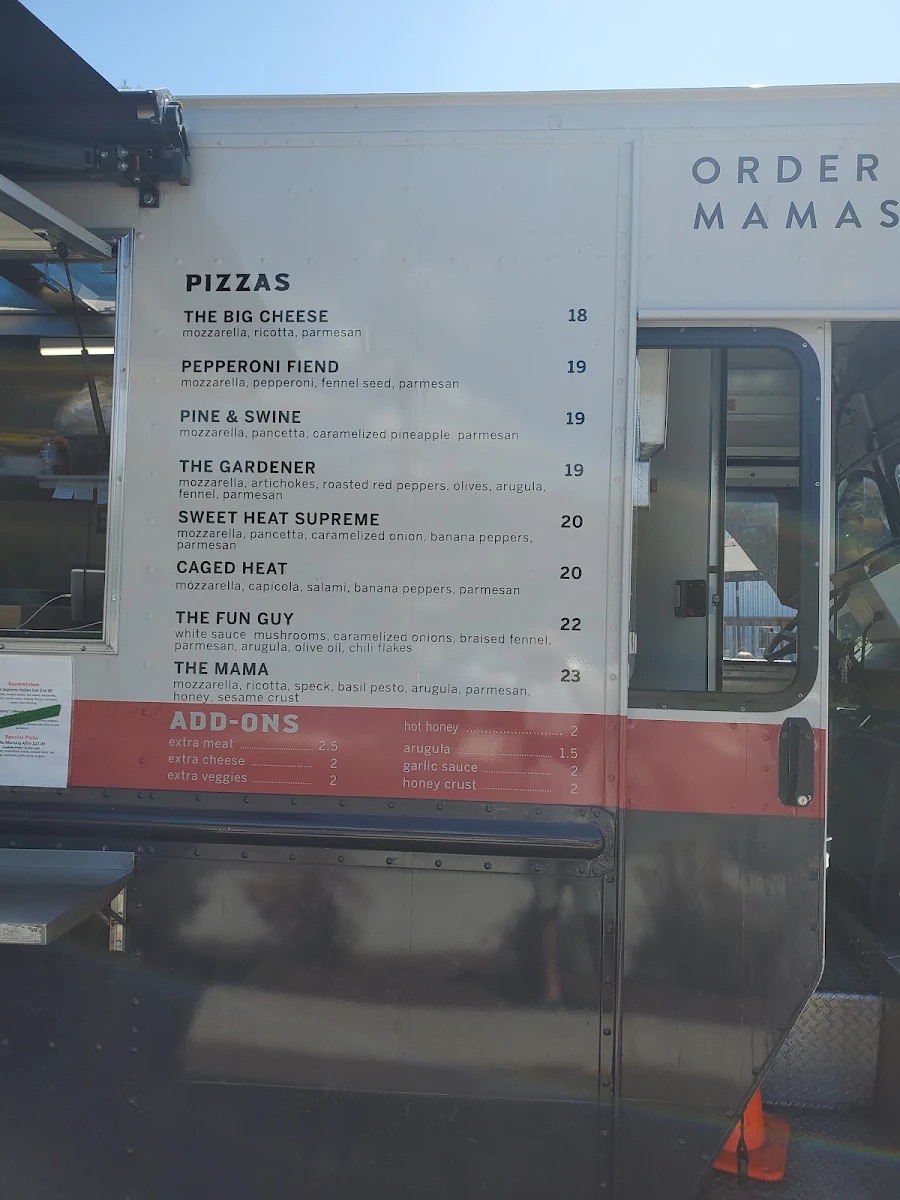 Menu, Mama Said Pizza Co.