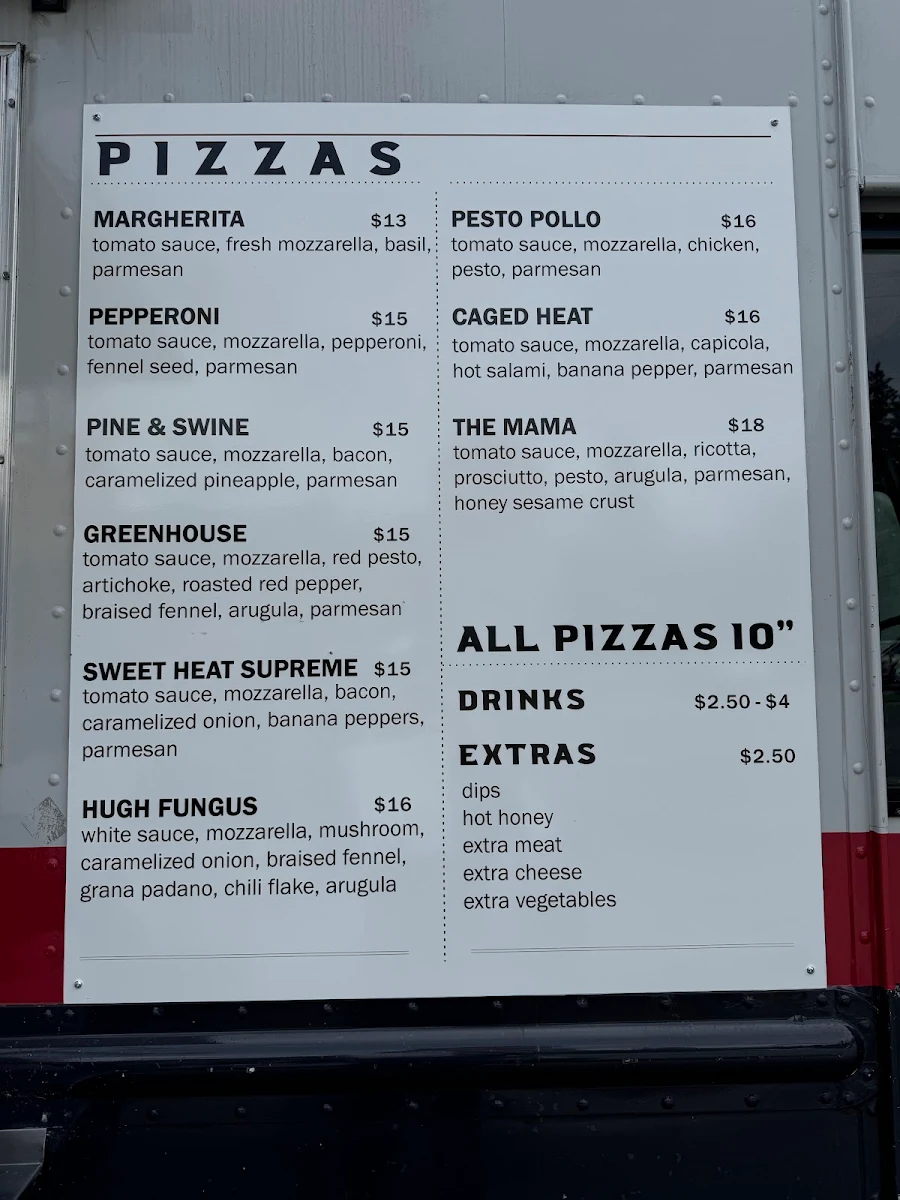 Menu, Mama Said Pizza Co.
