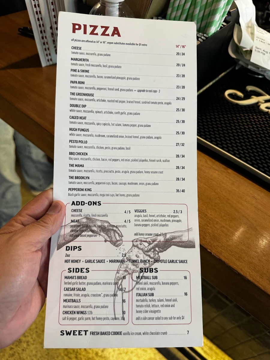 Menu, Mama Said Pizza Co.